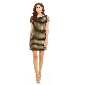 French Connection SERPENT SEQUIN Women’s Short Sleeve Mini Dress Black Gold-6